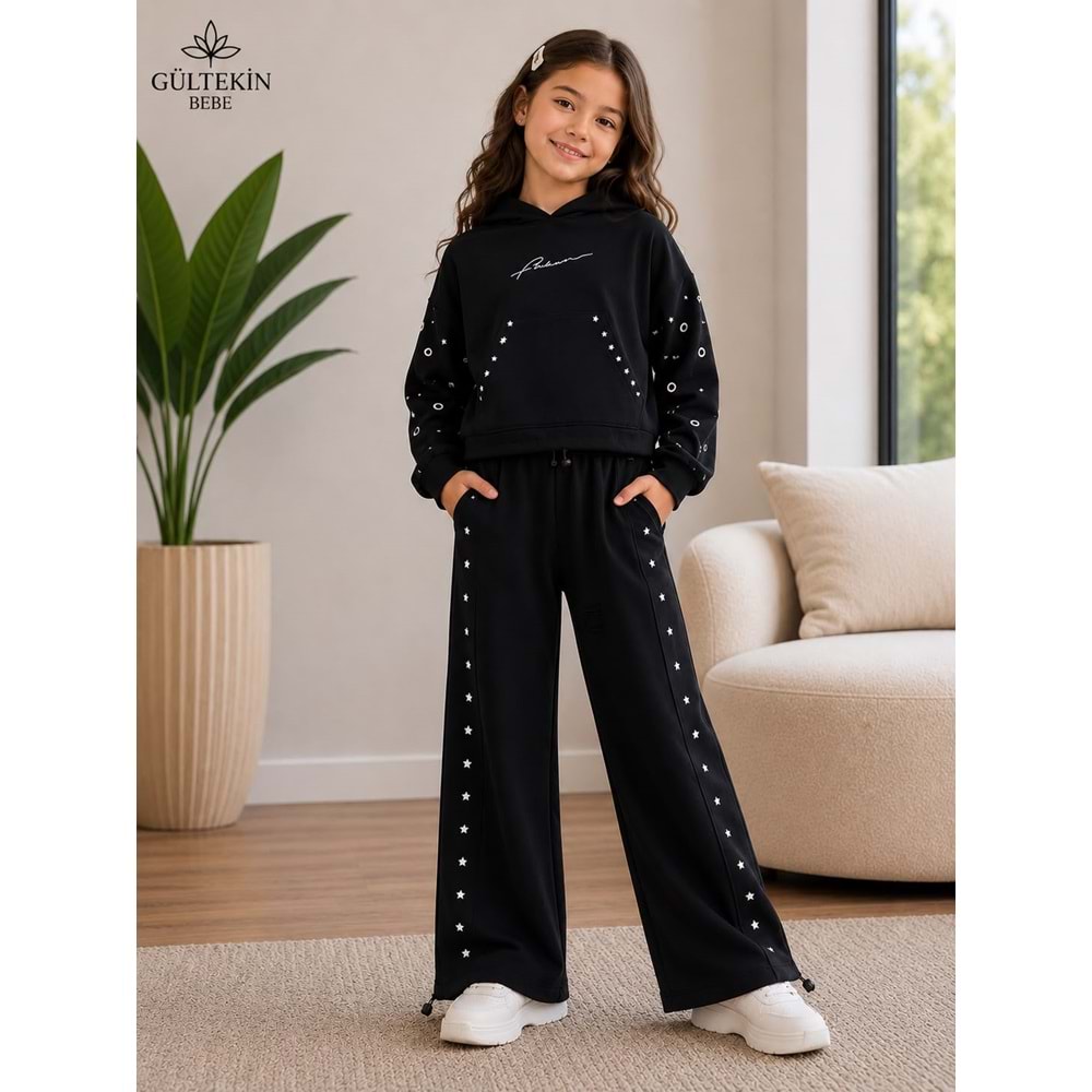 Son Öz Bebe Yıldız Baskılı Kız İkili Eşofman Takımı 8-12 Yaş -SO0037765 - SİYAH