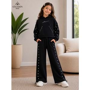 Son Öz Bebe Yıldız Baskılı Kız İkili Eşofman Takımı 8-12 Yaş -SO0037765 - SİYAH