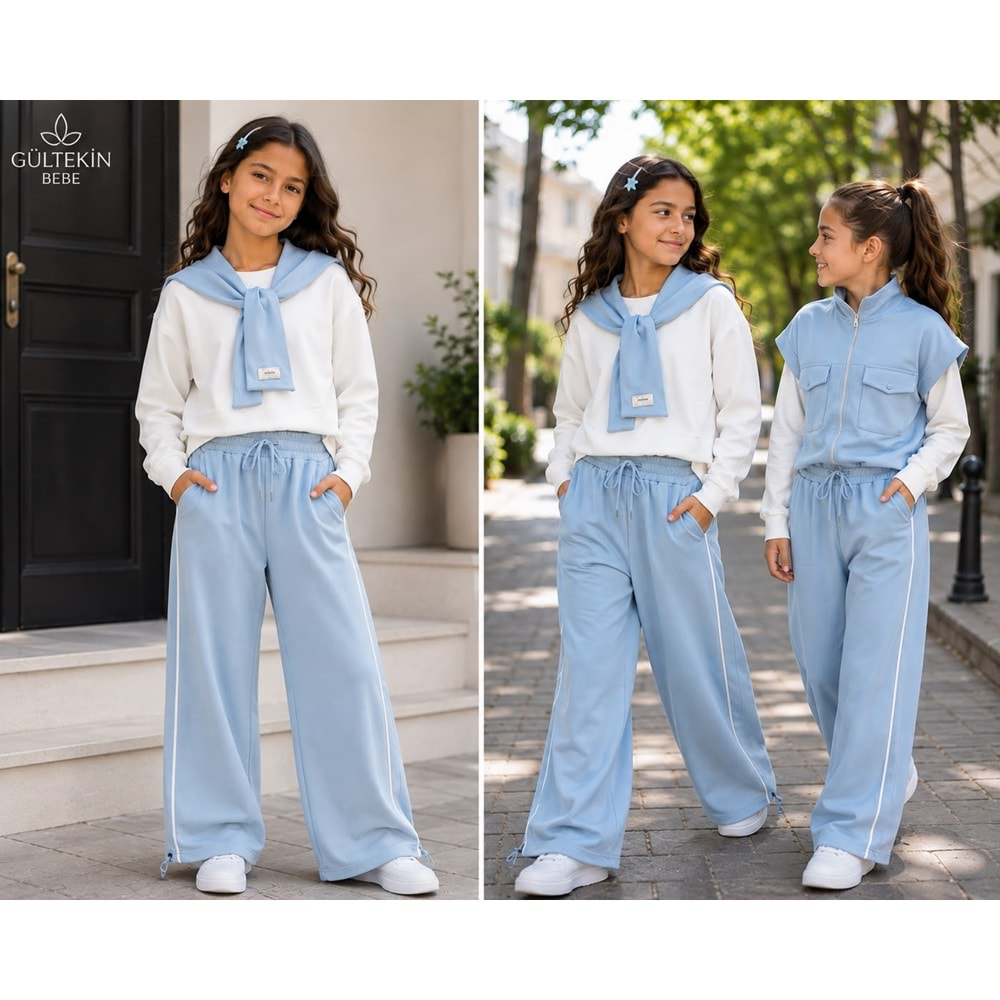 Son Öz Bebe Atkılı Kız Üçlü Eşofman Takımı 10-14 Yaş -SO009735 - MAVİ