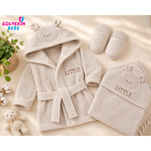 Bebessi Lıttle Bear Nakışlı Erkek Bebek Bornoz Seti -CA4183594 - MAVİ
