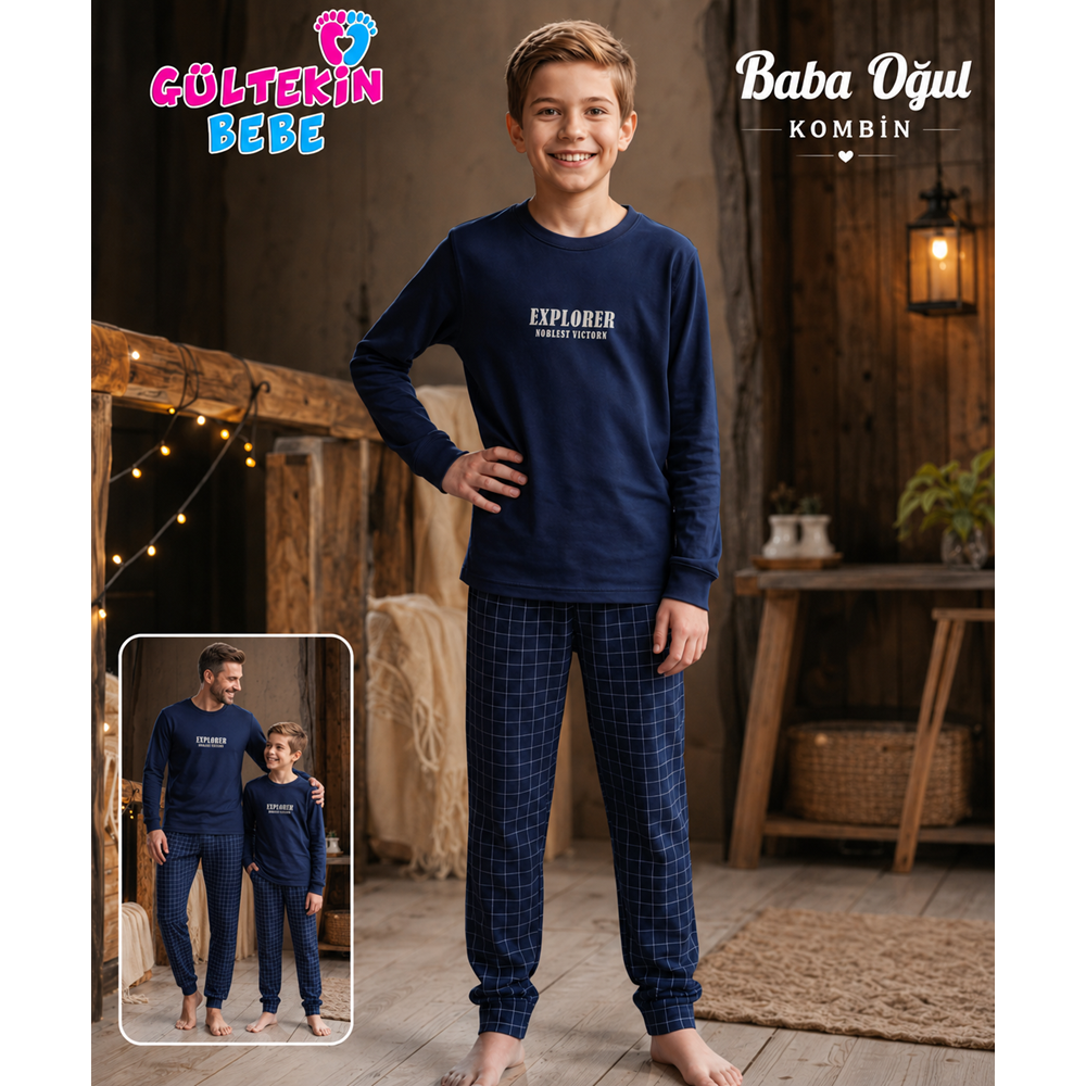 Tarık İnterlok Kumaş Explorer Baskılı Gez Boy Erkek Pijama Takımı 11-16 Yaş -TA4449470 - LACİVERT
