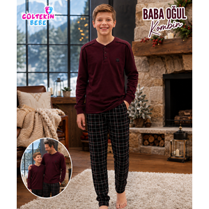 Tarık İnterlok Kumaş Robalı Gez Boy Erkek Pijama Takımı 11-16 Yaş -TA4435470 - BORDO