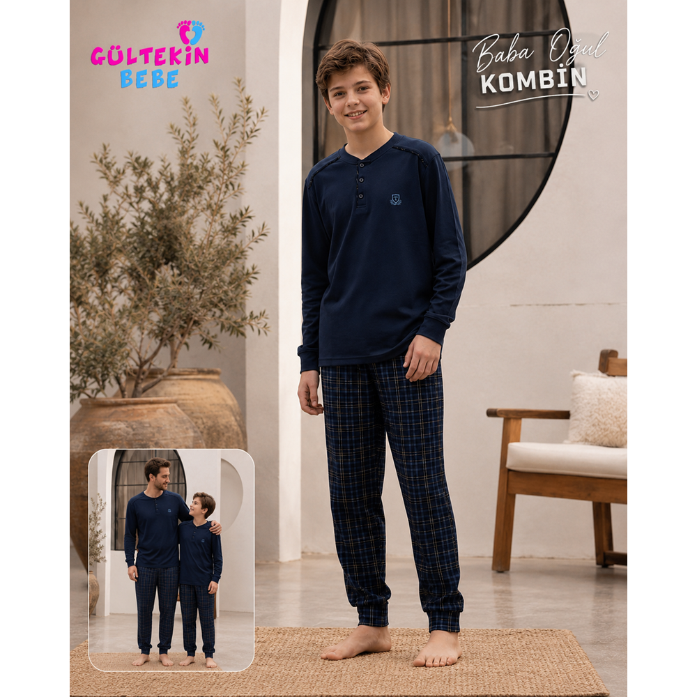 Tarık İnterlok Kumaş Robalı Gez Boy Erkek Pijama Takımı 11-16 Yaş -TA4433470 - LACİVERT