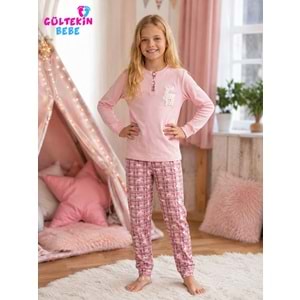 Tarık İnterlok Kumaş Geyik Nakışlı Kız Pijama Takımı 11-16 Yaş -TA6736470 - PEMBE