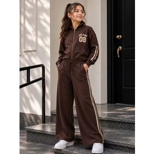 Vız Vız Kids Milano Baskılı İkili Kız Fermuarlı Eşofman Takımı 8-16 Yaş -VI1305680 - KAHVERENGİ