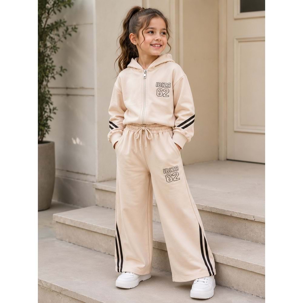 Vız Vız Kids 62 Baskılı İkili Kız Fermuarlı Eşofman Takımı 4-8 Yaş -VI1320580 - BEJ