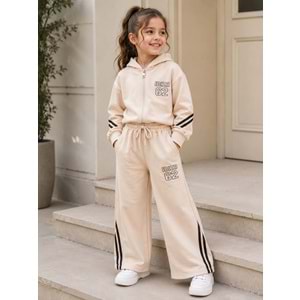Vız Vız Kids 62 Baskılı İkili Kız Fermuarlı Eşofman Takımı 4-8 Yaş -VI1320580 - BEJ