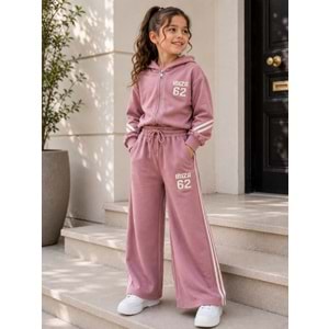 Vız Vız Kids 62 Baskılı İkili Kız Fermuarlı Eşofman Takımı 4-8 Yaş -VI1320580 - GÜL KURUSU