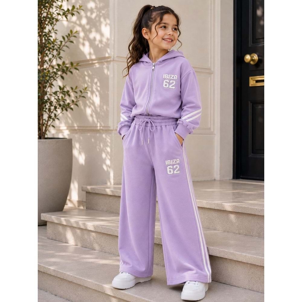 Vız Vız Kids 62 Baskılı İkili Kız Fermuarlı Eşofman Takımı 4-8 Yaş -VI1320580 - LİLA