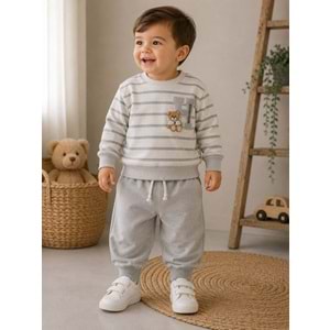 Mina Mino Baby H Harf Baskılı Penye Altlı Erkek İkili Takım 2-5 Yaş -BA463100270 - GRİ