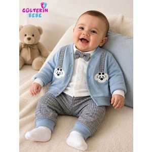 Agucuk Baby Köpek Askılı Erkek 3 Lü Ceketli Takım 3-9 Aylık -BA433532284 - MAVİ