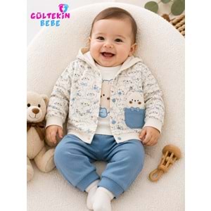 Agucuk Baby Papyonlu Ayıcıklar Ceketli 3 lü Erkek Takım 3-12 Aylık -BA455947281 - MAVİ