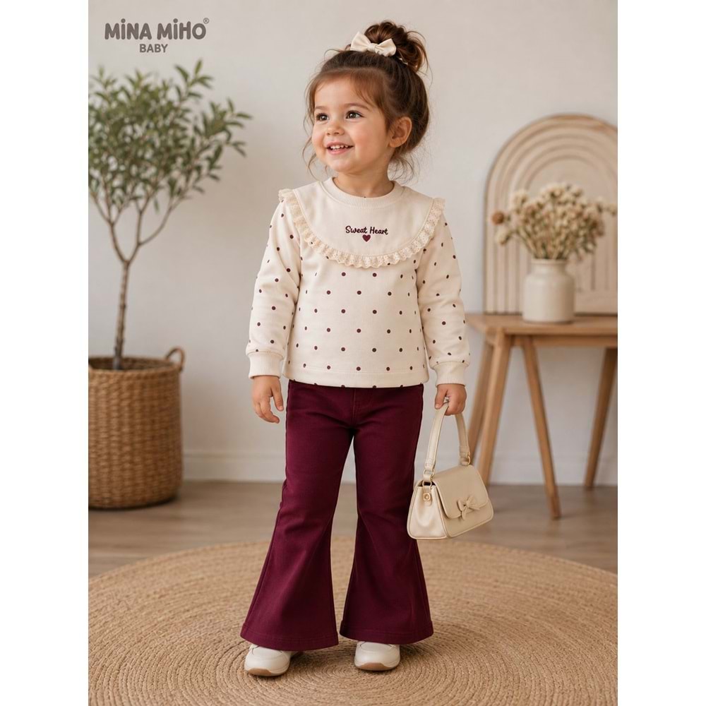 Mina Mino Baby Puan Baskılı Roba Fistolu Kız İkili Takım 2-5 Yaş -BA464249270 - BORDO