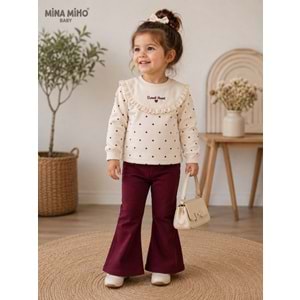 Mina Mino Baby Puan Baskılı Roba Fistolu Kız İkili Takım 2-5 Yaş -BA464249270 - BORDO