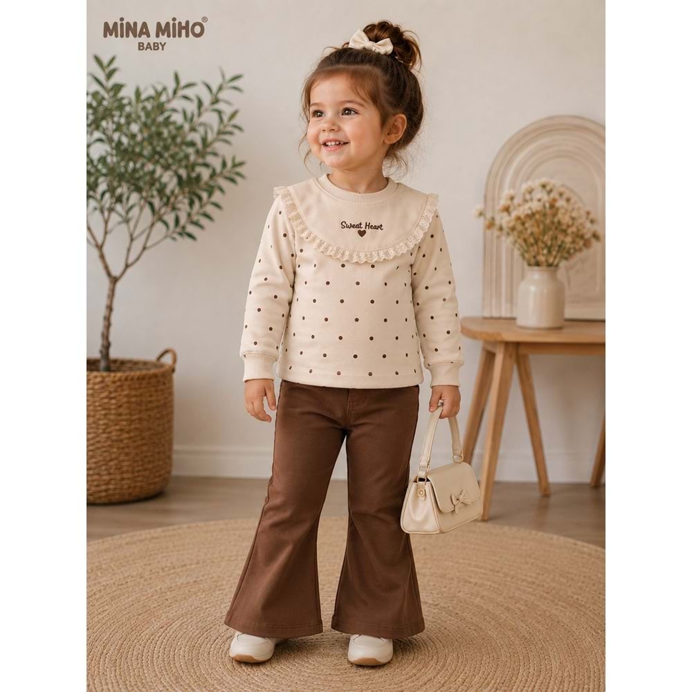 Mina Mino Baby Puan Baskılı Roba Fistolu Kız İkili Takım 2-5 Yaş -BA464249270 - KAHVERENGİ