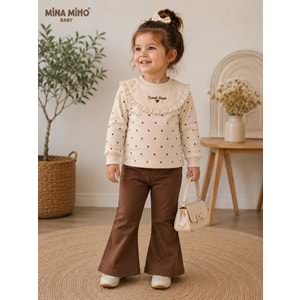 Mina Mino Baby Puan Baskılı Roba Fistolu Kız İkili Takım 2-5 Yaş -BA464249270 - KAHVERENGİ