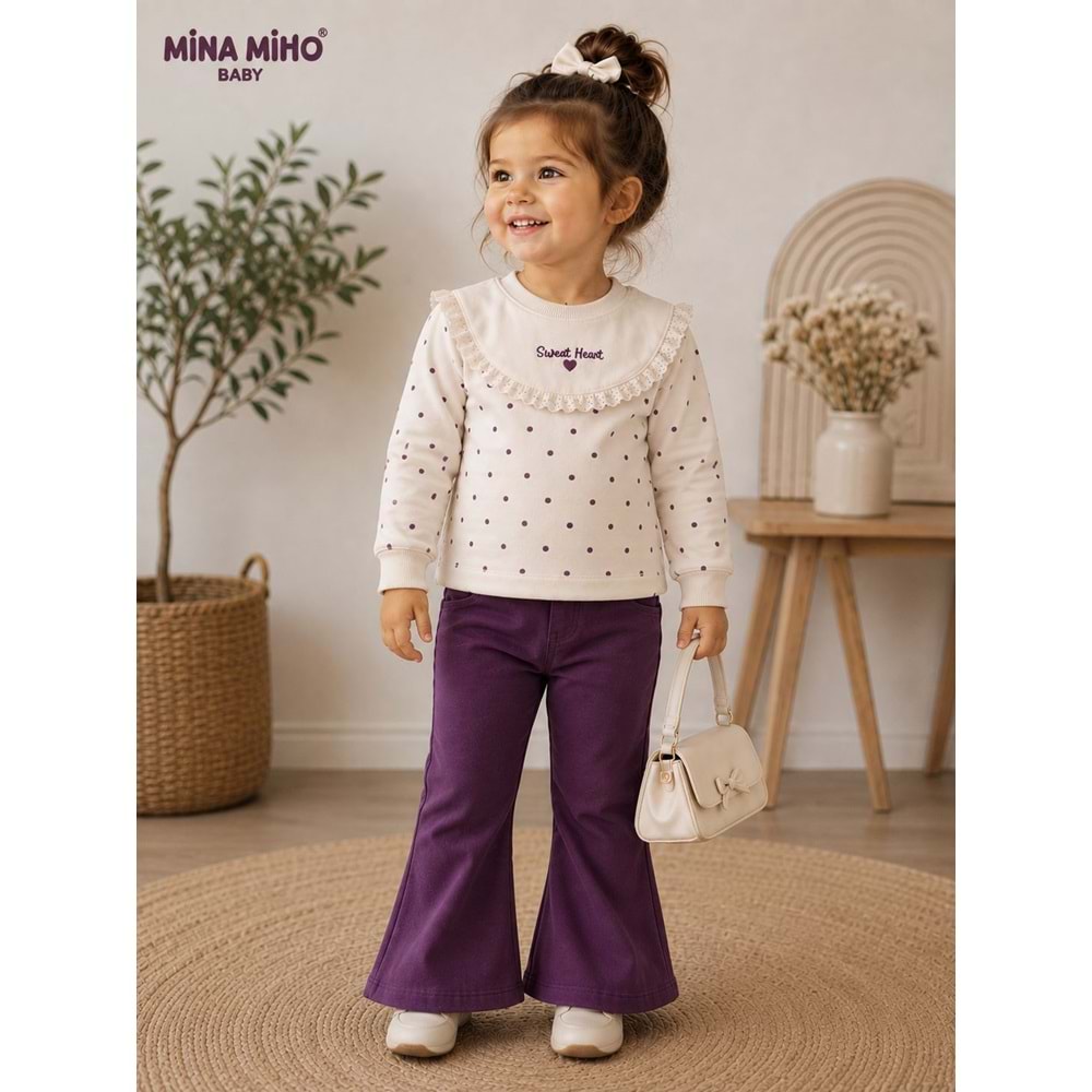 Mina Mino Baby Puan Baskılı Roba Fistolu Kız İkili Takım 2-5 Yaş -BA464249270 - MOR