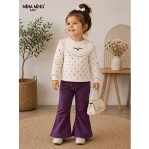 Mina Mino Baby Puan Baskılı Roba Fistolu Kız İkili Takım 2-5 Yaş -BA464249270 - MOR