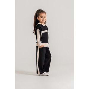 Harby Kids Parçalı Kapşonlu Kız Penye Kumaş İkili Takım 3-10 Yaş -BA467900560 - SİYAH