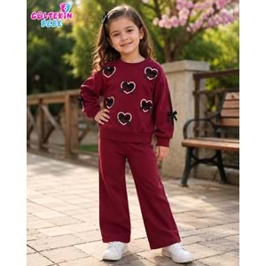 Mina Mino Kalp Baskılı 2 İplik Penye İkili Takım 2-5 Yaş -BA463111266 - BORDO