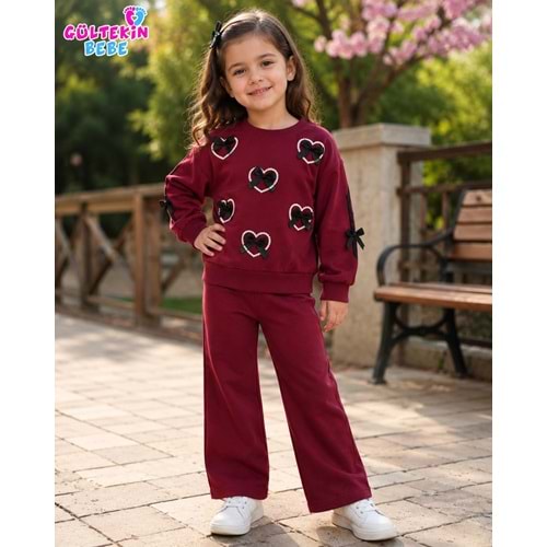Mina Mino Kalp Baskılı 2 İplik Penye İkili Takım 2-5 Yaş -BA463111266 - BORDO