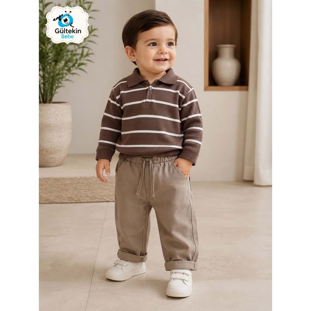 Canöz Bebe Triko Sweat Erkek Keten Pantolonlu İkili Takım 9-24 Aylık -AY3961573 - KAHVERENGİ