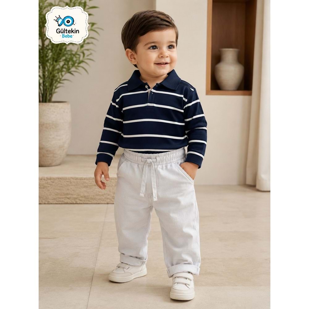 Canöz Bebe Triko Sweat Erkek Keten Pantolonlu İkili Takım 9-24 Aylık -AY3961573 - LACİVERT