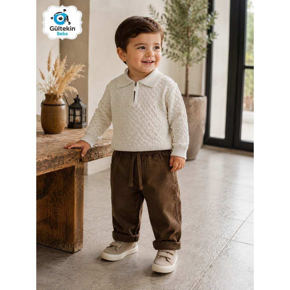 Canöz Bebe Triko Fermuarlı Sweatli Kot Pantolonlu İkili Takım 9-24 Aylık -AY3949573 - KAHVERENGİ