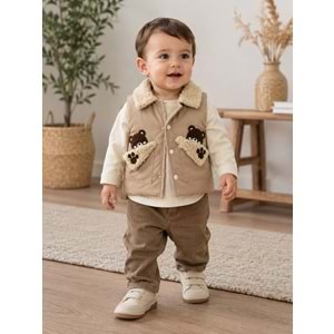 Canöz Bebe Yelekli Gömlekli Erkek Üçlü Takım 9-24 Aylık -AY3914856 - KAHVERENGİ