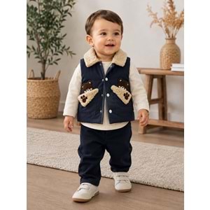 Canöz Bebe Yelekli Gömlekli Erkek Üçlü Takım 9-24 Aylık -AY3914856 - LACİVERT