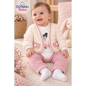 Mini Pakel Örme Desenli Kız Üçlü Takım 3-12 Aylık -DÜ1495380 - PEMBE