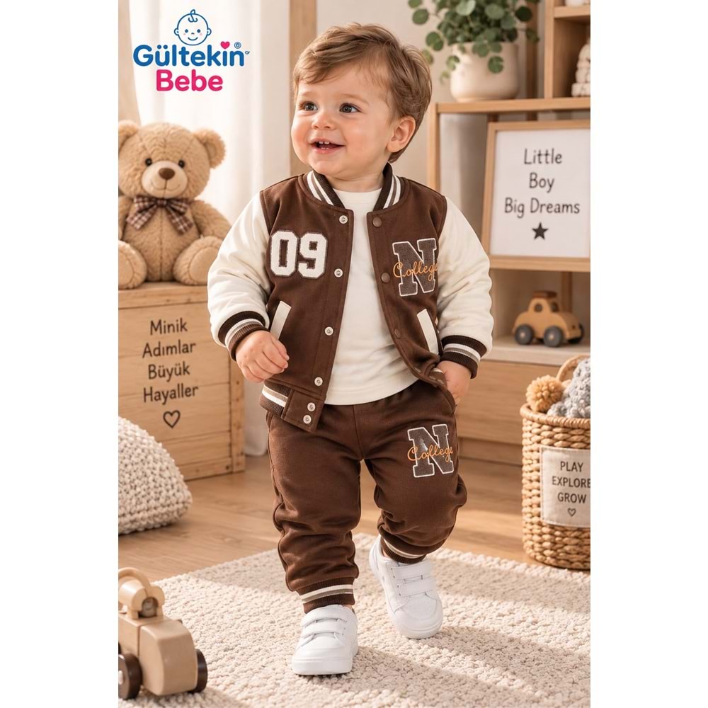 Mini Pakel N Nakışlı Erkek Üçlü Takım 9-18 Aylık -DÜ1562367 - KAHVERENGİ
