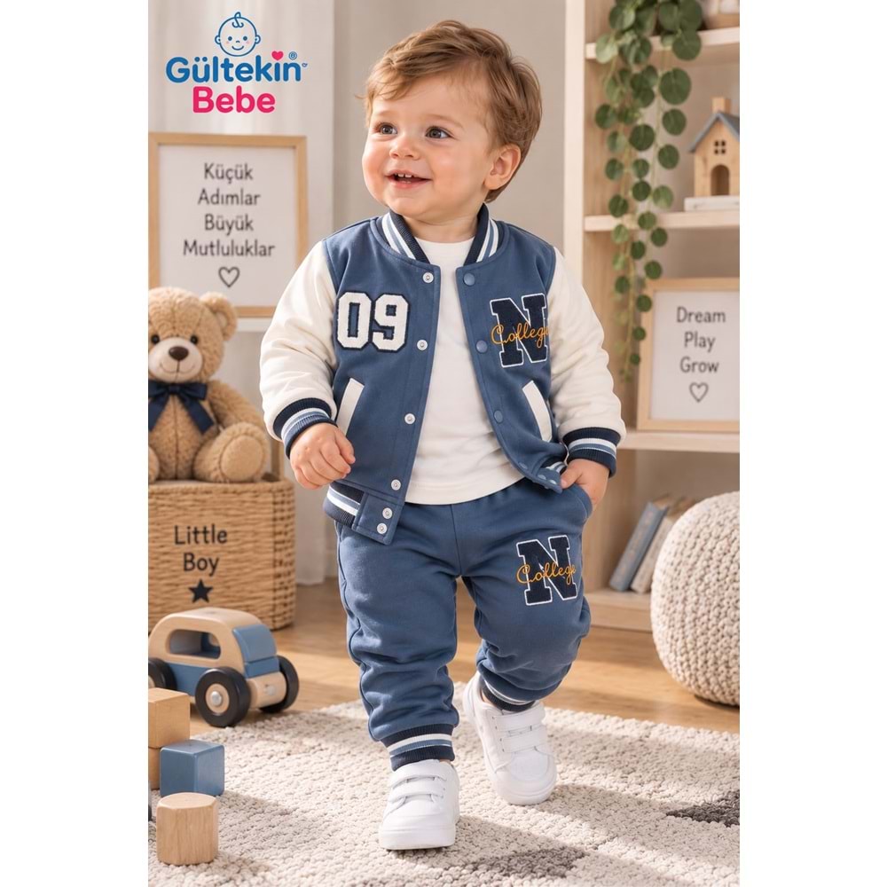 Mini Pakel N Nakışlı Erkek Üçlü Takım 9-18 Aylık -DÜ1562367 - MAVİ