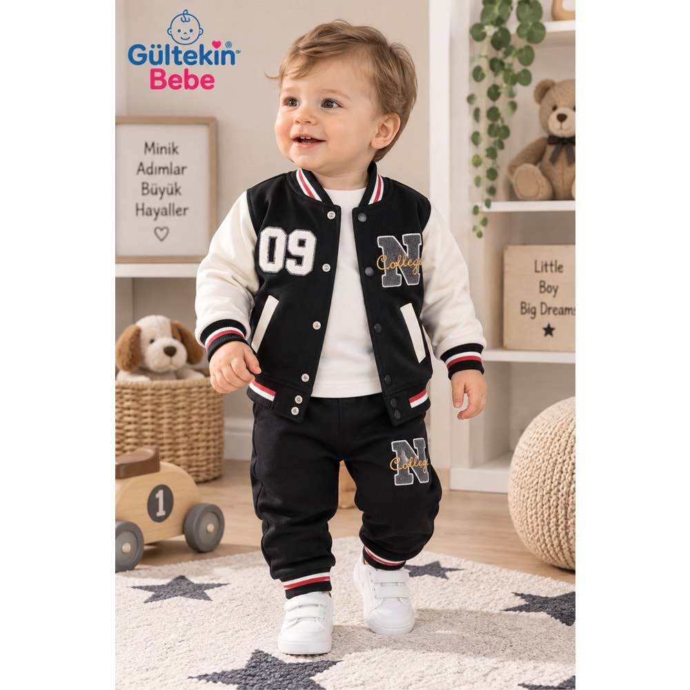 Mini Pakel N Nakışlı Erkek Üçlü Takım 9-18 Aylık -DÜ1562367 - SİYAH