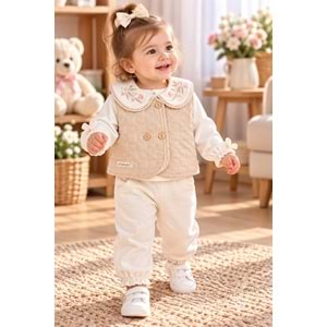 Baby Hi Kız Yakalı Şişme Yelekli Üçlü Takım 9-18 Aylık -DÜ662395 - BEJ