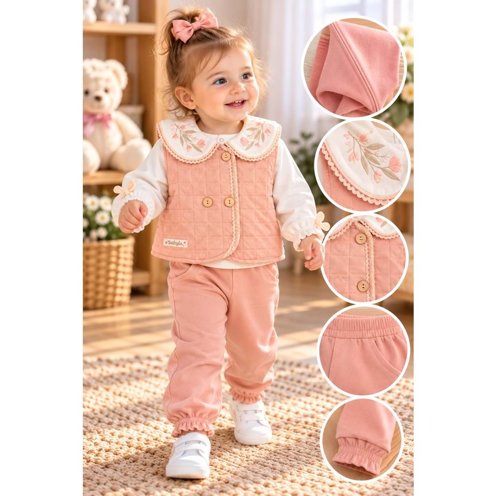 Baby Hi Kız Yakalı Şişme Yelekli Üçlü Takım 9-18 Aylık -DÜ662395 - SOMON