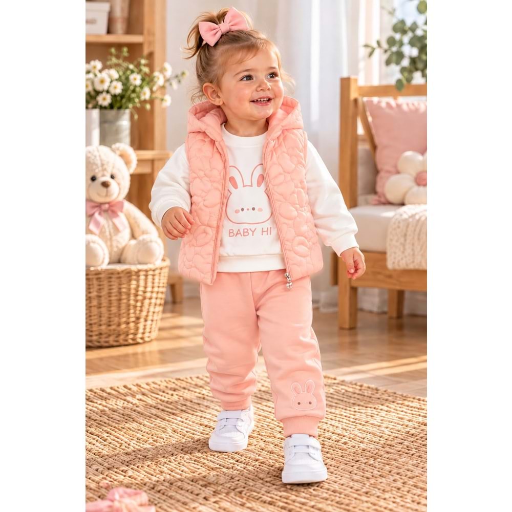 Baby Hi Ayıcıklı Şişme Yelekli Kız Üçlü Takım 9-18 Aylık -DÜ653337 - SOMON