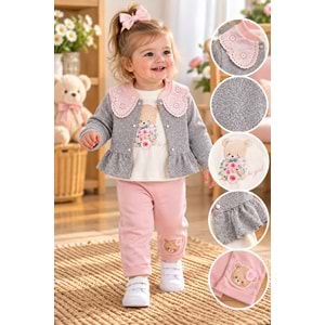 Baby Hi Gül Jakarlı Kız Üçlü Takım 9-18 Aylık -DÜ630250 - PEMBE