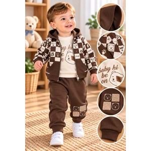 Baby Hi Yazılı Erkek Üçlü Takım 9-18 Aylık -DÜ605260 - KAHVERENGİ