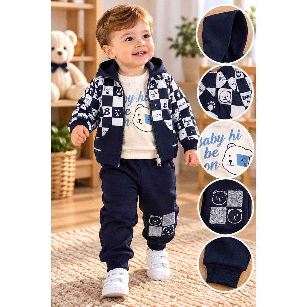 Baby Hi Yazılı Erkek Üçlü Takım 9-18 Aylık -DÜ605260 - LACİVERT
