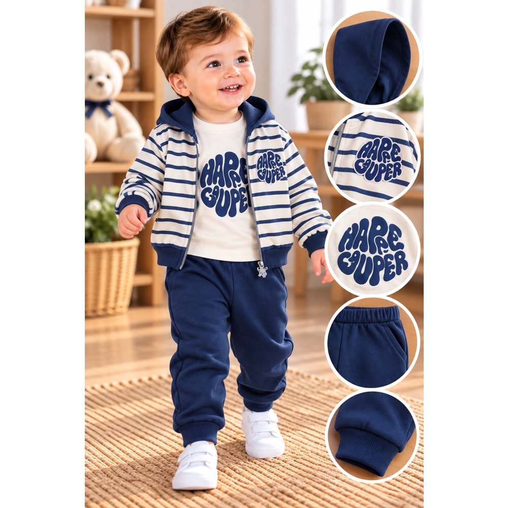 Babywood Ceketli Erkek Üçlü Takım 9-24 Aylık -DÜ26765331 - KOYU MAVİ