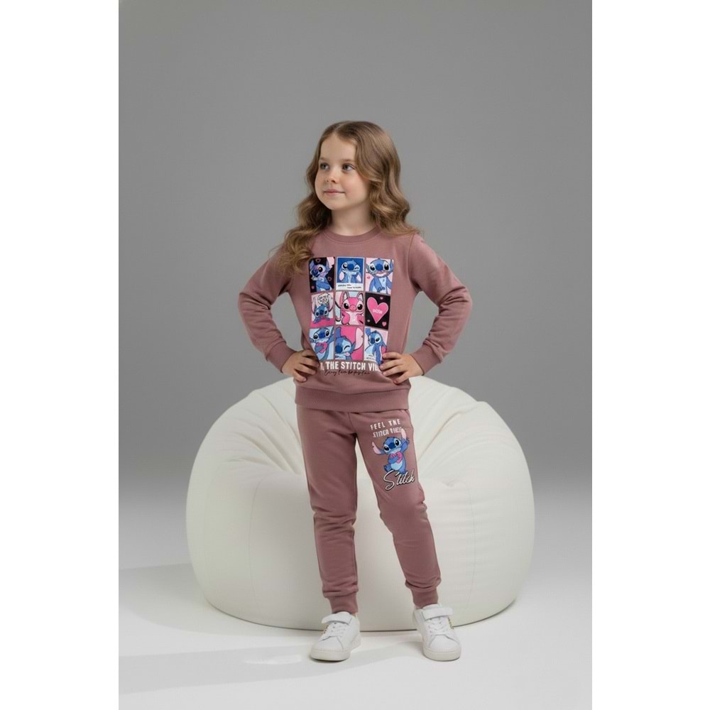 Serenad Kids Stıtch Kareli Penye Kız İkili Takım 3-10 Yaş -JE261061275 - GÜL KURUSU