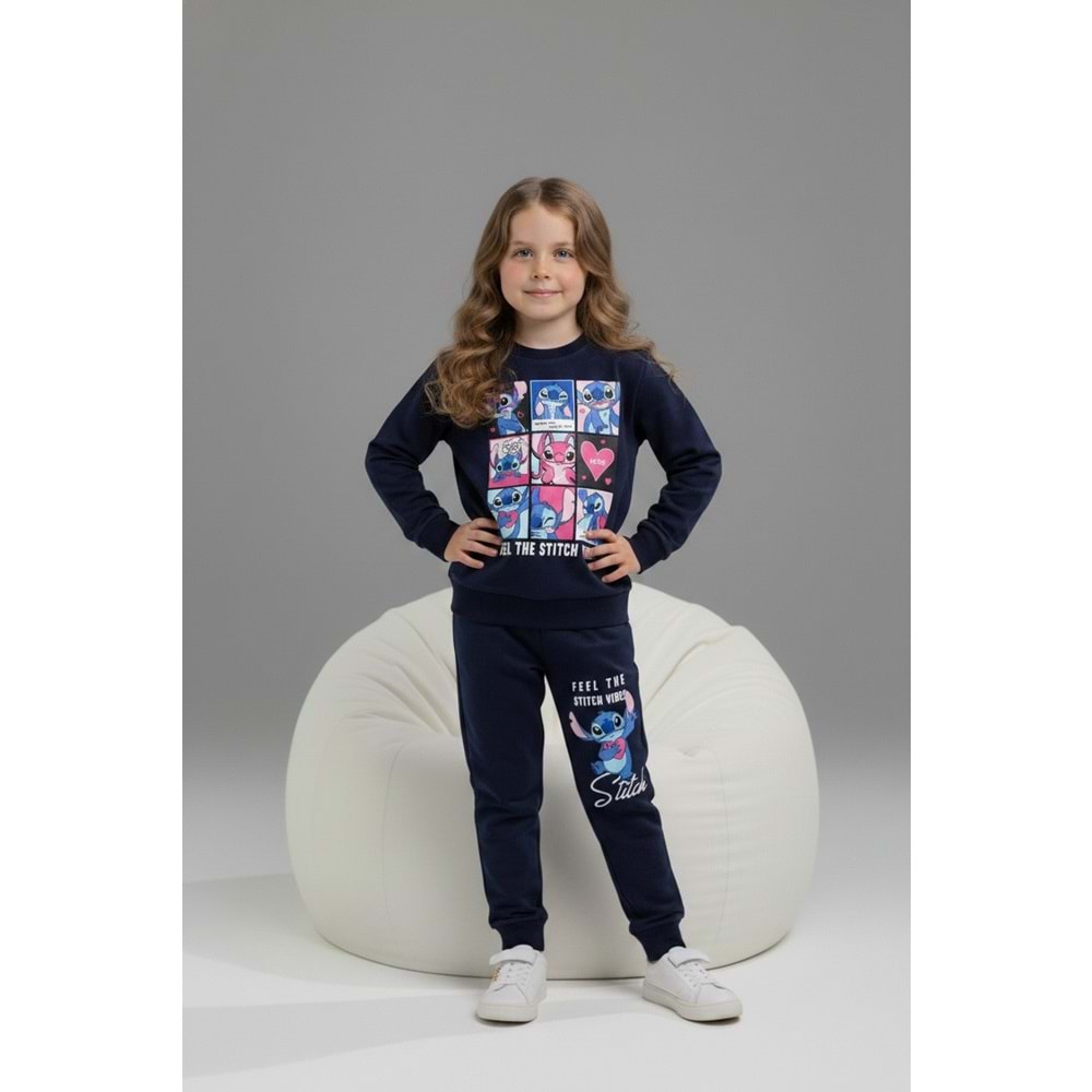 Serenad Kids Stıtch Kareli Penye Kız İkili Takım 3-10 Yaş -JE261061275 - LACİVERT