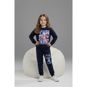 Serenad Kids Stıtch Kareli Penye Kız İkili Takım 3-10 Yaş -JE261061275 - LACİVERT