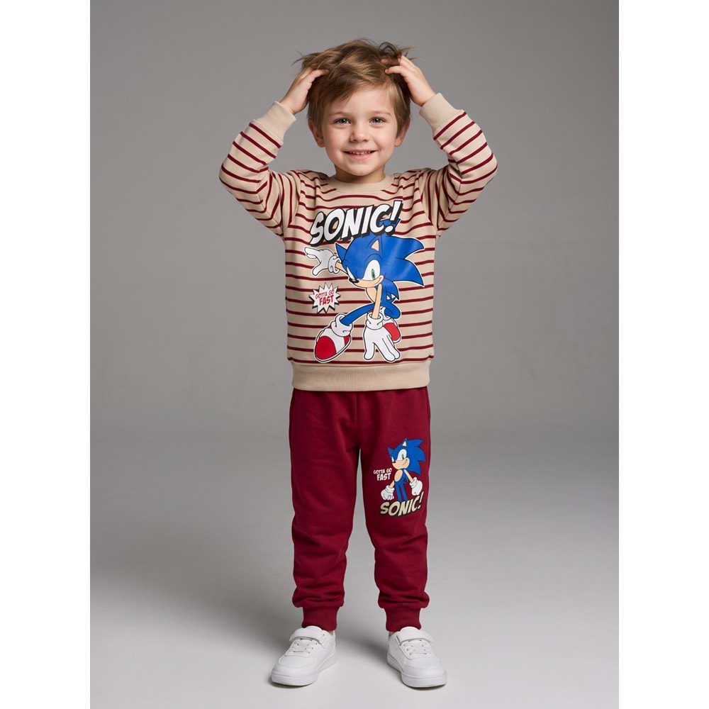 Serenad Kids Sonic Çizgili Penye Erkek İkili Takım 3-10 Yaş -JE261152275 - BORDO