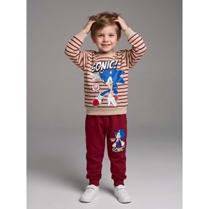 Serenad Kids Sonic Çizgili Penye Erkek İkili Takım 3-10 Yaş -JE261152275 - BORDO
