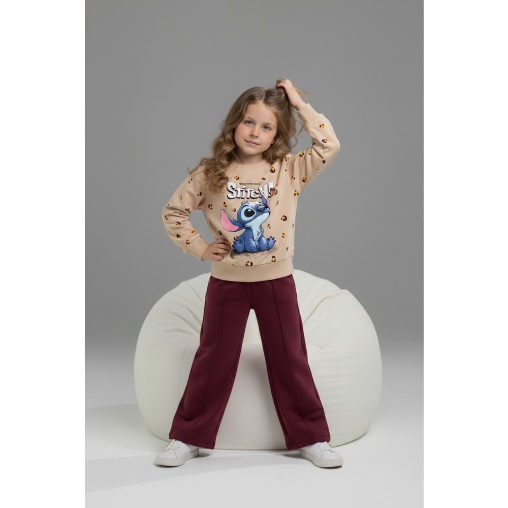 Serenad Kids Stıtch Kız Bol Paça Penye İkili Eşofman Takımı 3-10 Yaş -JE261049325 - BORDO