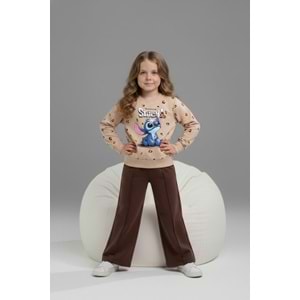 Serenad Kids Stıtch Kız Bol Paça Penye İkili Eşofman Takımı 3-10 Yaş -JE261049325 - KAHVERENGİ