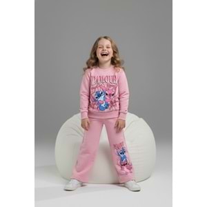 Serenad Kids Stıtch Kız Bol Paça Lamour Yazılı Penye İkili Eşofman Takımı 3-10 Yaş -JE261052325 - AÇIK PEMBE