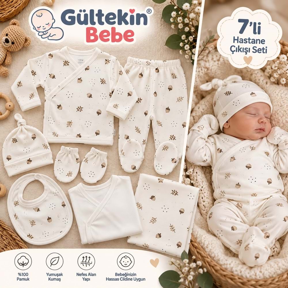 Babymed Fındık Desenli 7 Li Hastane Çıkışı -BA166306 - BEYAZ